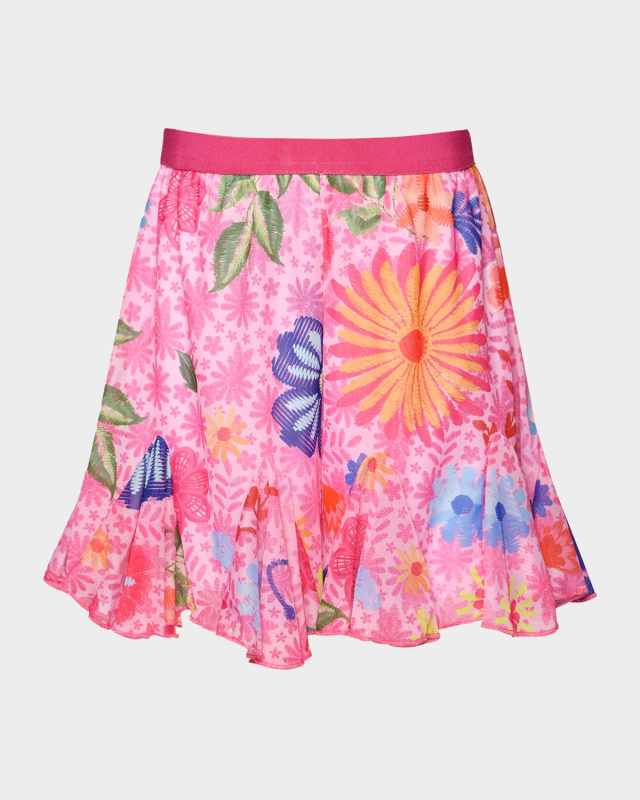 Girl's Multicolor Floral-Print Skirt, Size 4-14